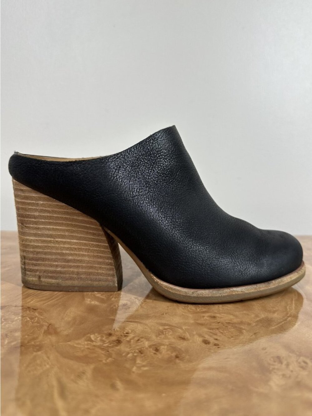 Kork-Ease Challis Black Leather Block Heel Mules Women’s 9.5M